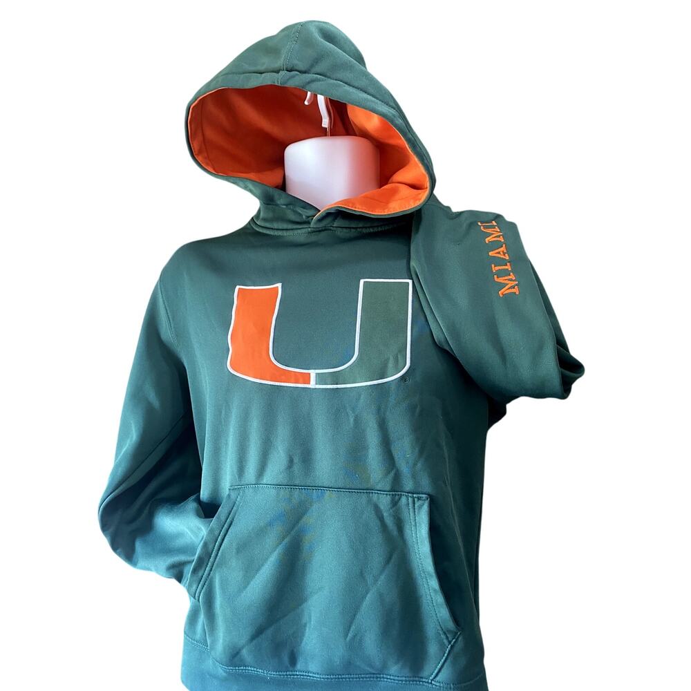 University of Miami UM Unisex Green Orange Pullover Hoodie Adult Small